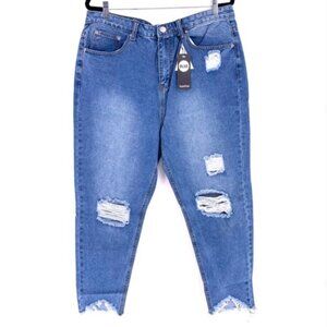 Boohoo Women's Plus Size Ripped High Waist Jeans - 12
